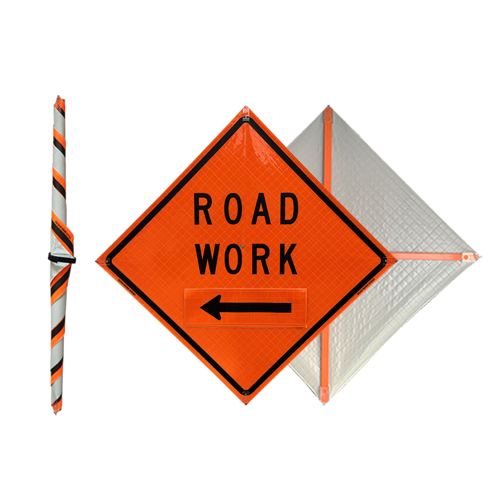 48 Inch Reflective Left Side Road Work Roll Up Traffic Sign - 